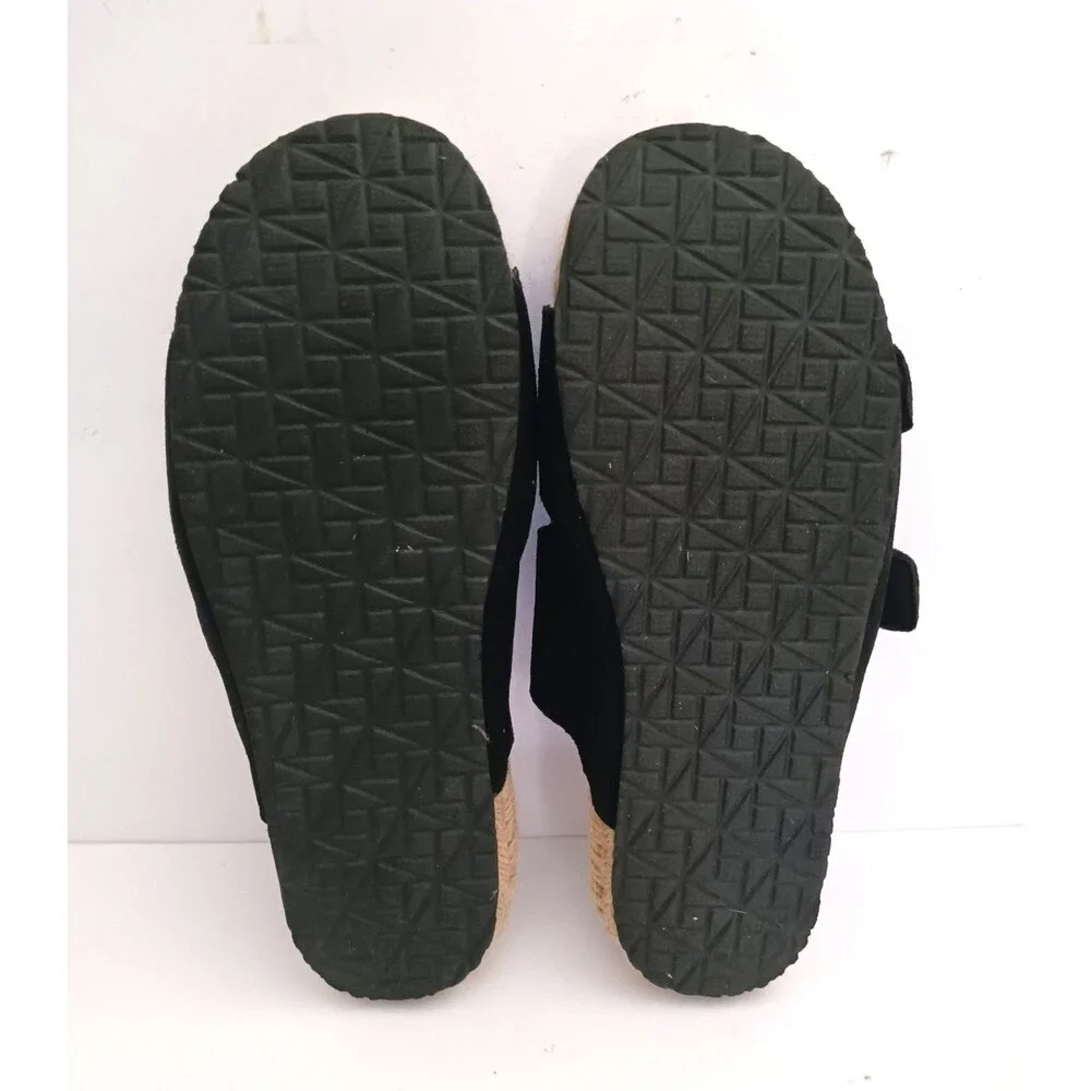 NEW Haute Hippie Blk Suede Straps Gold Buckle Flat Espadrille Slides 8.5M
